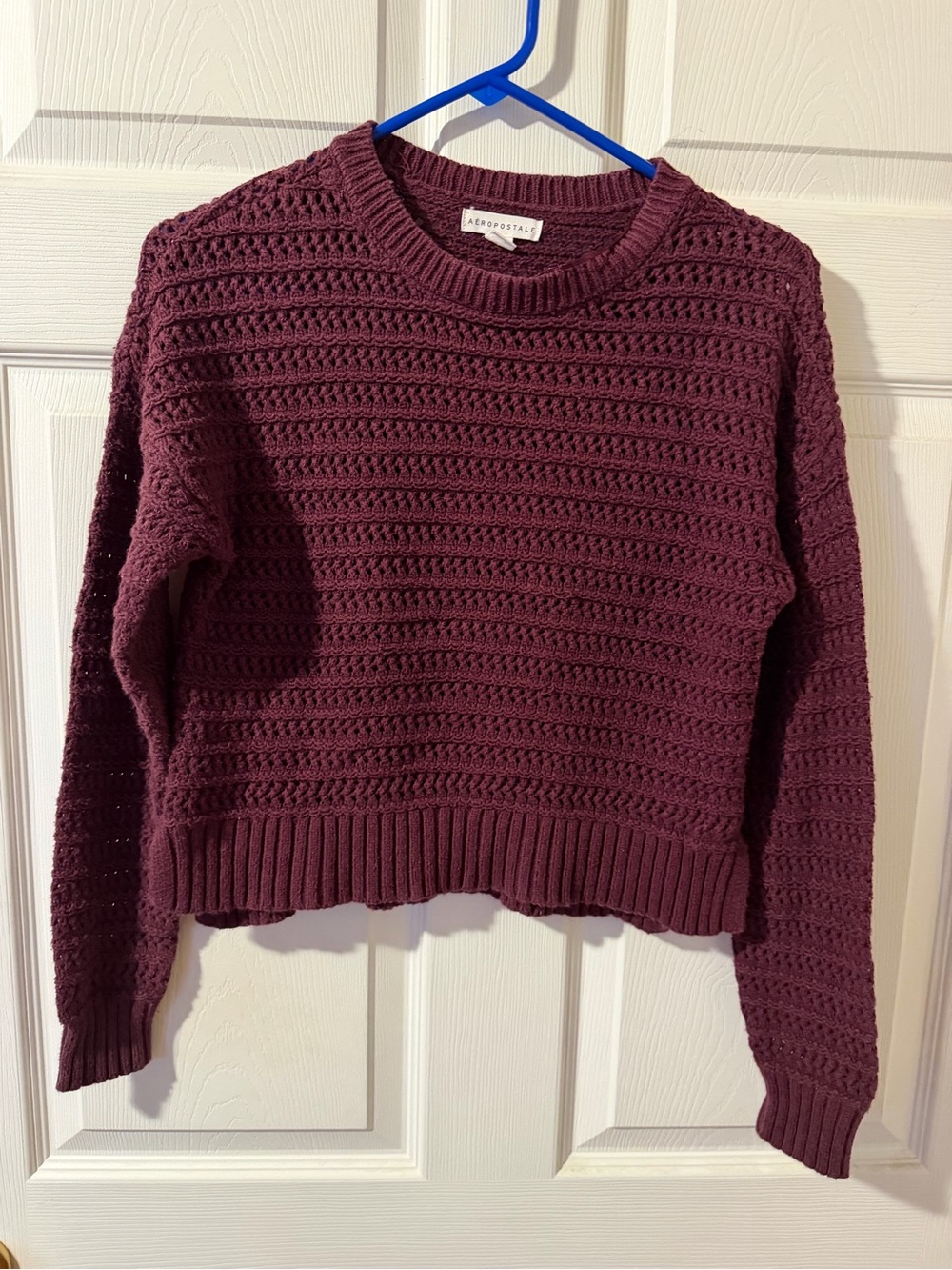 Aeropostale Women's Crocheted Crewneck Sweater - Burgundy